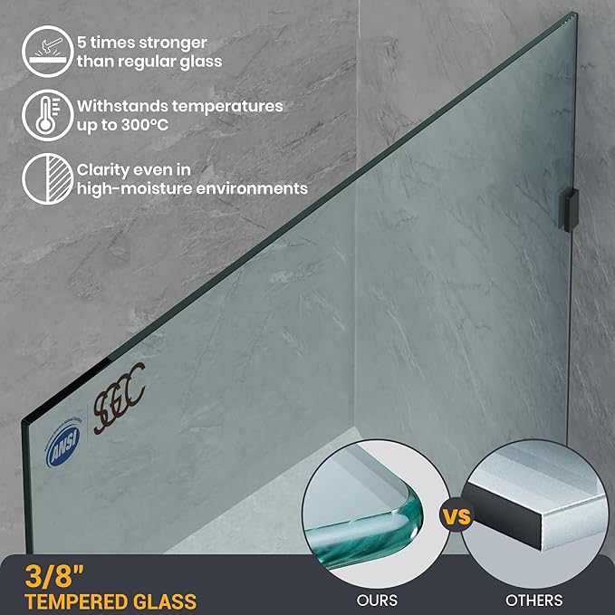 Bathroom Shower Glass Door 33.5" W×78.75" H, 3/8" Thick Clear Tempered Glass