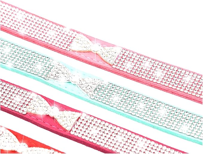 Serijoars Small Dog Collar with Rhinestone Crystal Diamond Colorful Bling Girl Puppy Cat Collars (L, Light Blue3)
