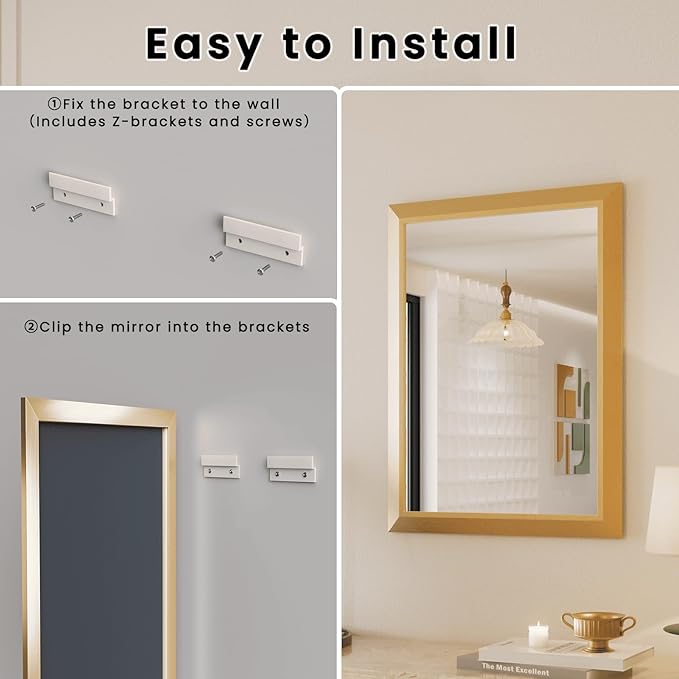 Amorho Bathroom Mirror, 36x36 Inch Golden Thick Metal Framed Wall Mirrors