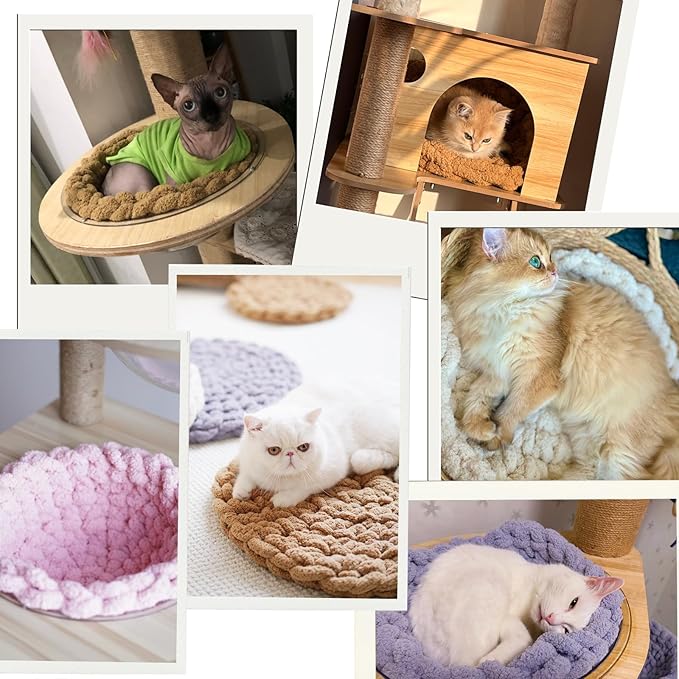 Cat Knitted Bed Mat, Extra-Soft Washable Warm Round Pads Cushions for Indoor Kittens, Cat Trees Towers, Perfect for Kneading and Sleeping (Green,X-Large)