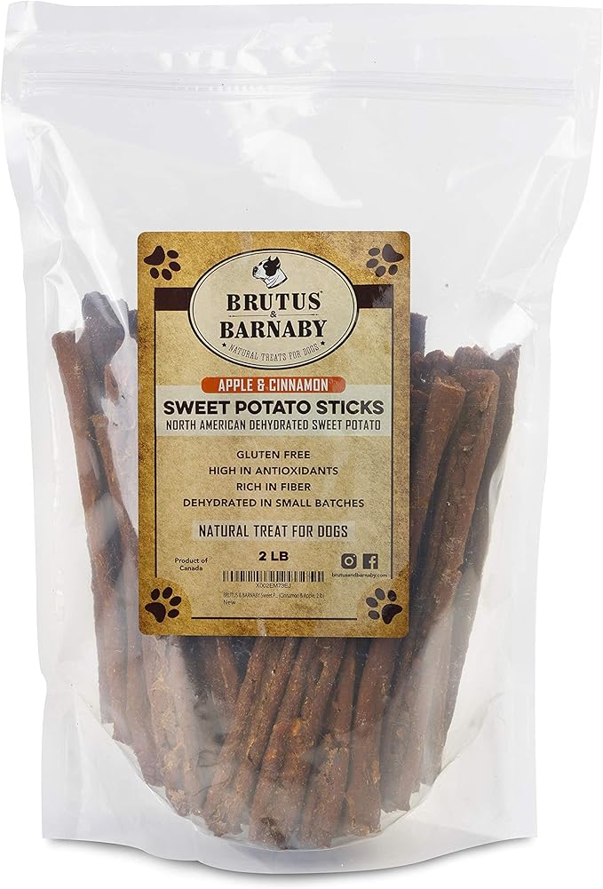BRUTUS & BARNABY USA Sweet Potato Dog Treats - Crunchy Grain Free Cinnamon Apple Sticks, Promotes Positive Gut Health with Natural Anti-Diarrhea Properties (Cinnamon & Apple, 2 lb)