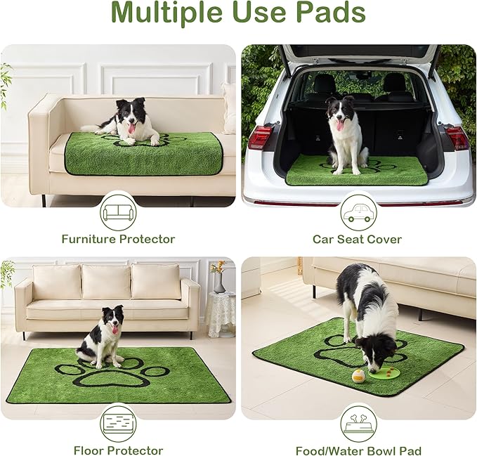 Reusable Dog Pee Pads, Washable Puppy Pads, Leak-Proof 72"x72" 1 Pack | Super Absorbent And Non-Slip Potty Training Pads, Soft Paw Print Plush Design, Ideal For Crates, Couch, Car Seats & Pet Beds