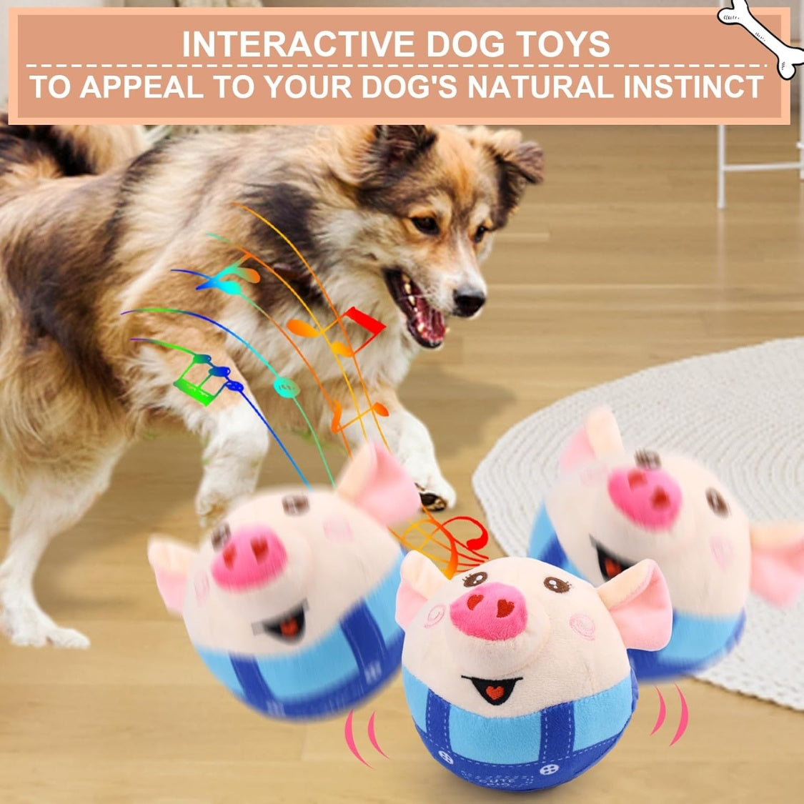 Interactive Dog Toys Pig, Jumping Squeaky Dog Toys With Recording And Music Modes, Rechargeable Moving Dog Chew Toys
