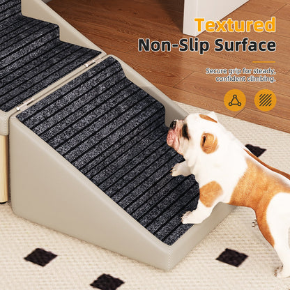 Dog Ramp for Bed & Couch, Dog Stairs 22.83 inches High for Large/Medium/Small Doggie, Foldable 2 in 1 Wooden Pet Steps for Older and Injured Dogs, Split Ottoman Design, Non-Slip Surface (Light Grey)
