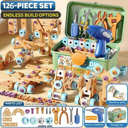 126-Piece Creative Wooden Construction & Tool Set  Early Education Pretend Play Toy
