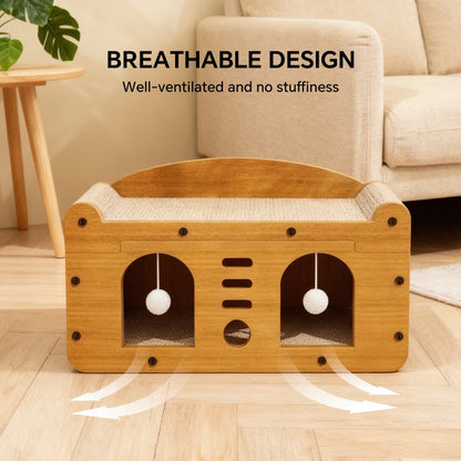 Double Door Design Cat Scratcher Sofa, 56cm Large Size, With 2 Teaser Balls, For Large & Multi-Cat Households