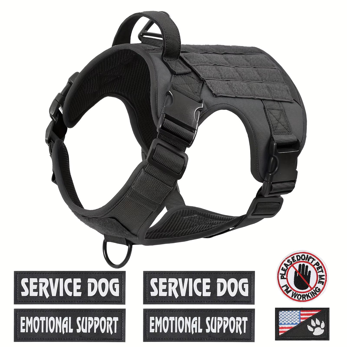 American Local Tactical Pet Boobs Service Dog Harness Vest Adjustable Reflective Dog Harness Metal Buckle Hiking Training