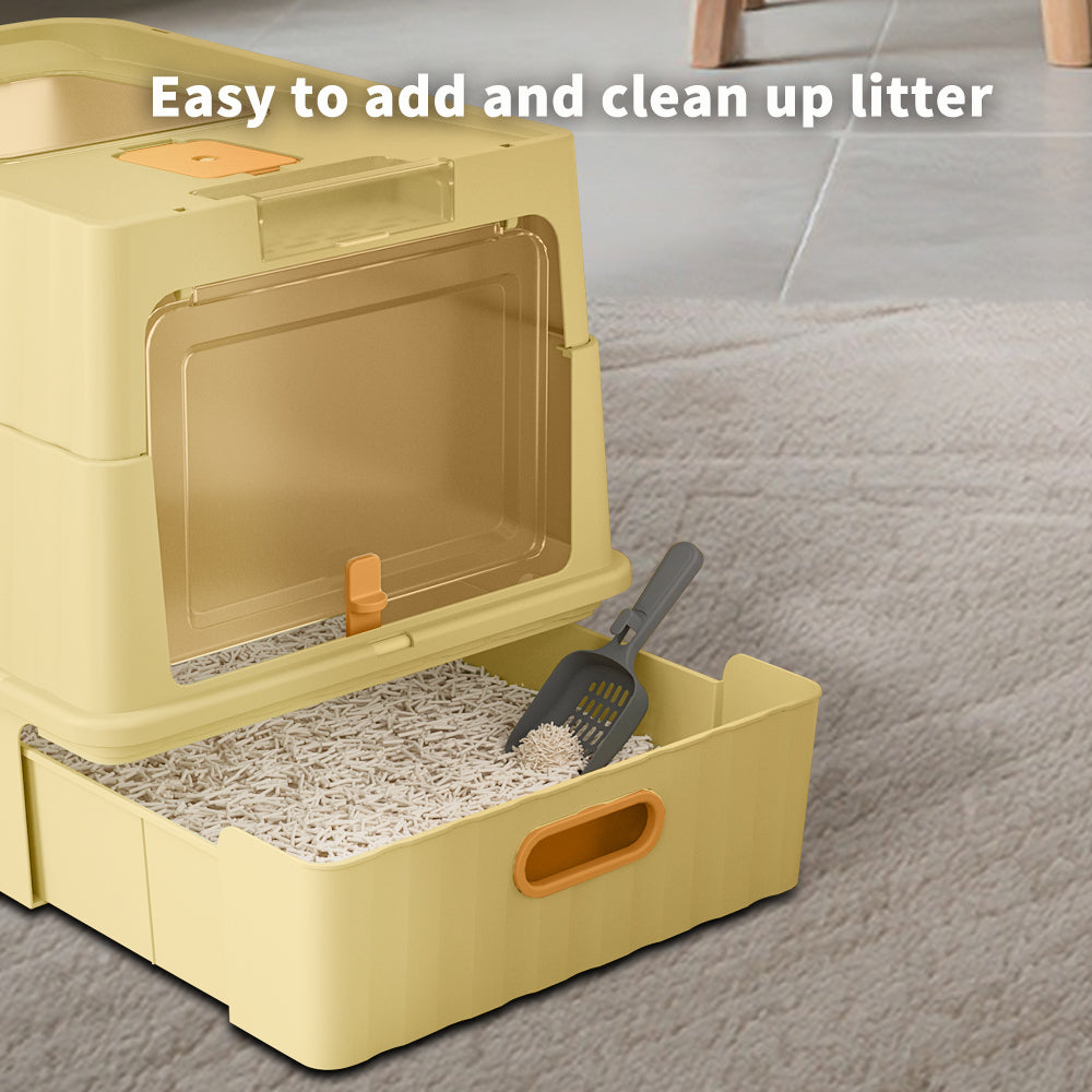 Dual Opening Fully Enclosed Cat Litter Box, Top Entry Anti-Tracking Design, Oversized Space Cat Potty With Cleaning Scoop