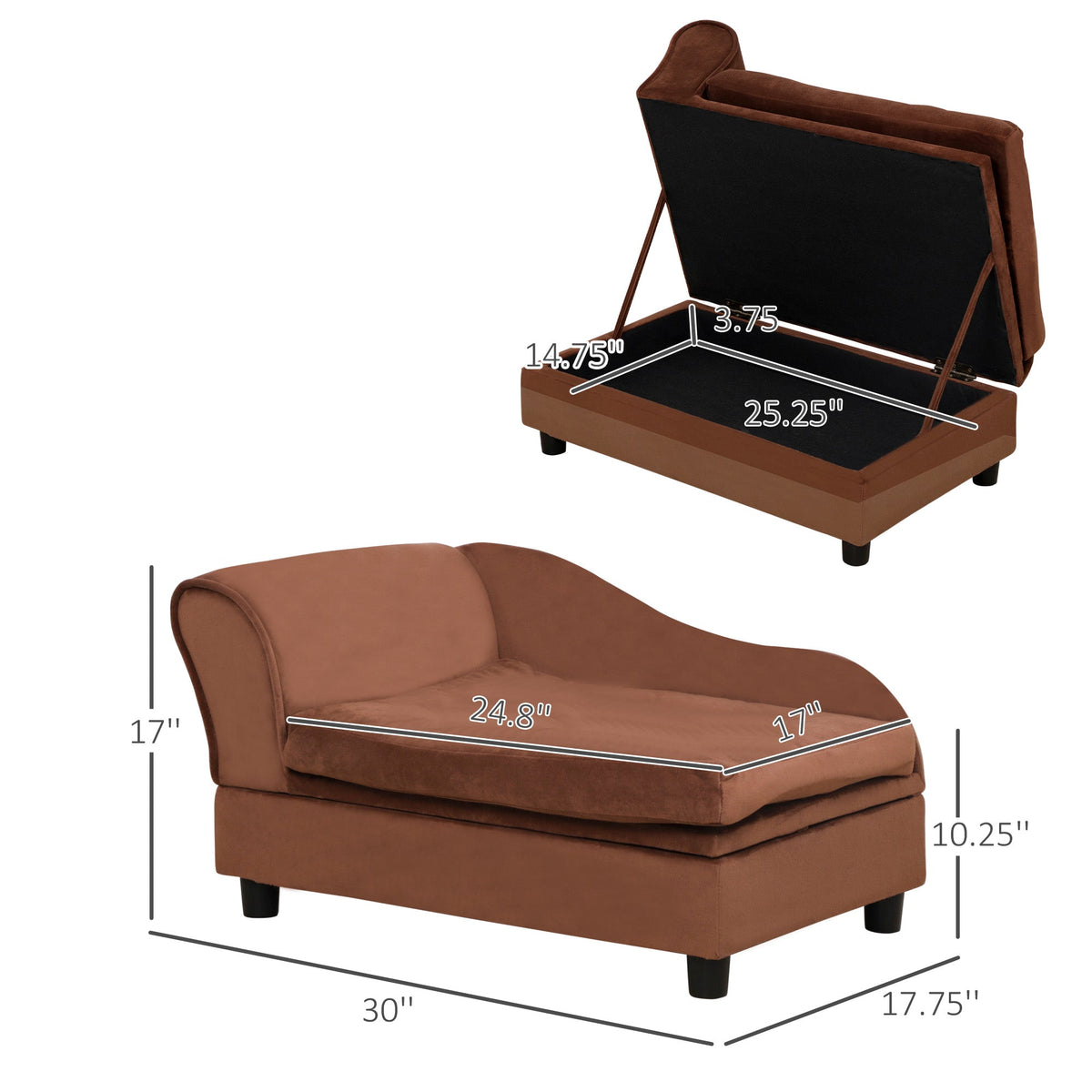 Pet Sofa Dog Sofa For Small Dogs With Storage, Brown