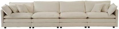 Aoowow Modular Sectional Sofa,147.2 Inch Deep 4-Seater Sofas Comfy Chenille Cloud Sofas and Couches with Pillows for Living Room Apartment（Light Coffee）