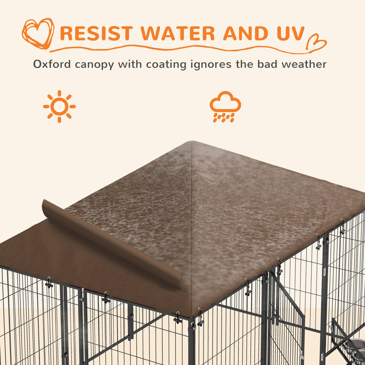 Outside Dog Kennel, 6.9 x 4.6 x 5 Puppy Play Pen with Canopy, Garden Playpen Fence Crate with Rotating Bowl, Black