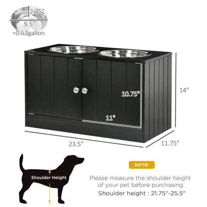 Large Elevated Dog Bowls with Storage Cabinet Containing Large 44L Capacity, Raised Dog Bowl Stand Pet Food Bowl Pet Feeding Station, Black