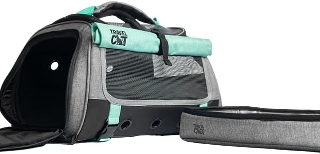 Travel Cat Carrier Bag - Comfort Premium Portable Soft-Sided Pet Carrier for Small, Medium Cat, Kitten up to 30 LBs - Airline Approved Cat Carrier Soft with Shoulder Strap (Heather Grey/Teal)