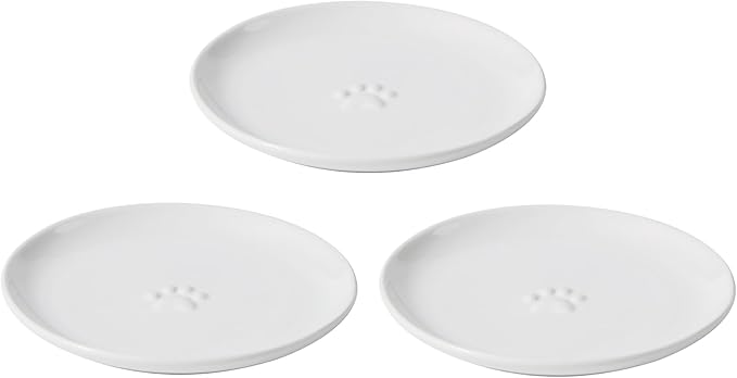 6.1'' Ceramic Wide Cat Dishes, Set of 3 Ceramic Cat Bowls, Indoor Kitten Feeding Wet & Dry Shallow Food Dish Anti Whisker Fatigue(3 Pcs, White)