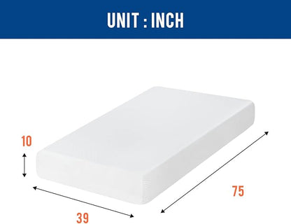 FDW | 10 Inch Twin Mattress | Medium Firm | Gel Memory Foam Mattress | White | Bed in a Box, CertiPUR-US Certified | Pressure Relief, Cooling Ventilated Foam | Washable Removable Cover