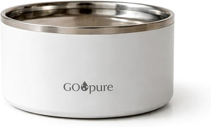 Filtered Pet Water Bowl – 64 oz Stainless Steel Dog & Cat Water Bowl with Ceramic Filter Included, Self-Purifying, Eco-Friendly Pet Water Bowl, White