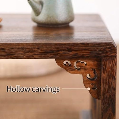 Japanese Low Floor Table - Solid Wood Coffee & Tea Table, 60cm Meditation Table for Living Room, Multi-Purpose Design, Ideal for Small Spaces