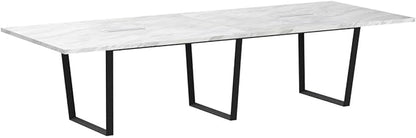 ahliss Sturdy Conference Table with Cable Management Grommets Modern Rectangle Office Meeting Table with Wood Tabletop and Metal Frame & Legs- Easy Assembly Boardroom Table (White Marble, 10 Foot)