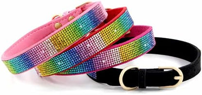 Serijoars Small Dog Collar with Rhinestone Crystal Diamond Colorful Bling Girl Puppy Cat Collars (S, Red2)
