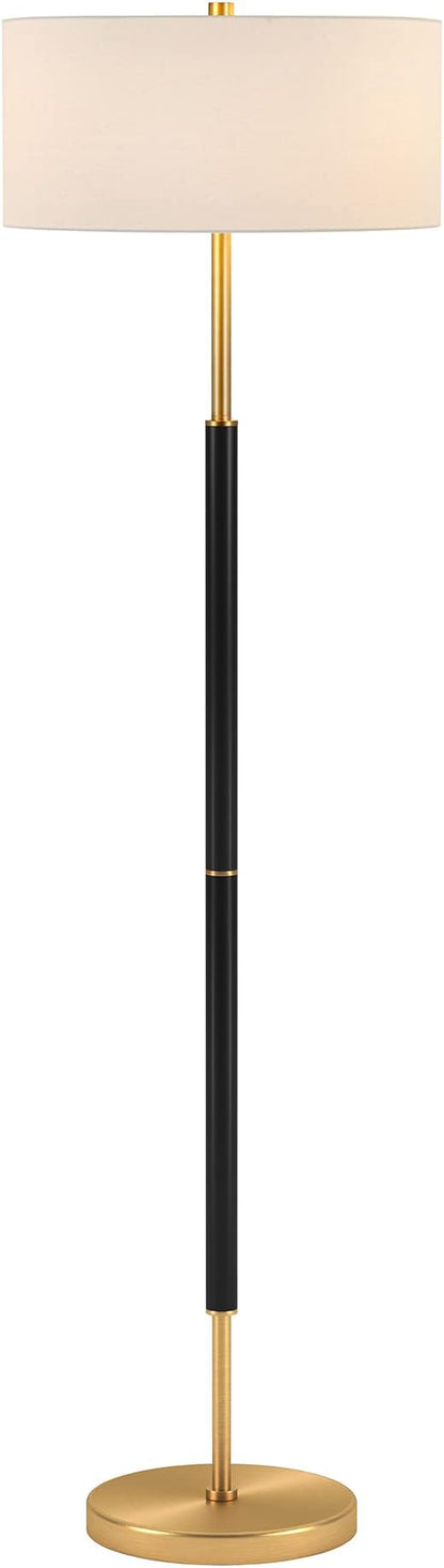 Henn&Hart 2-Light Floor Lamp with Fabric Shade in Matte Black/Brass/White, Floor Lamp for Home Office, Bedroom, Living Room, 61" Tall