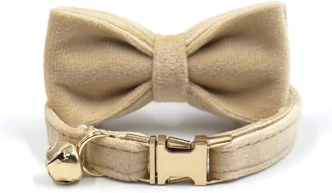 Personalized Cat Collar with Bells,Velvet Customized Small Cat Collar with Name Tag,Pet Collar with Name Phone Number Engraved ID Tags for Boy and Girl Kitten Cats (Milk Tea)