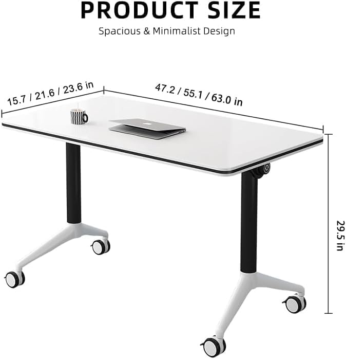 JQUZPCV Conference Table Foldable Meeting Tables, Mobile Training Table with Wheels, Flip Top Rolling Seminar Meeting Table for Office,Meeting Room,classr (White, 55.1×23.6×29.5in)