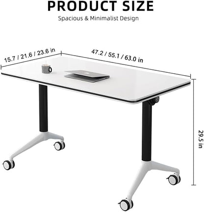 JQUZPCV Conference Table Foldable Meeting Tables, Mobile Training Table with Wheels, Flip Top Rolling Seminar Meeting Table for Office,Meeting Room,classr (Grey, 47.2×23.6×29.5in)