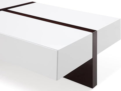 Zuri Furniture Mcintosh Rectangle Coffee Table with Storage Drawers - White and Ebony