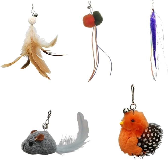 Interactive Play Set - Set of 5 Replacement Toys: Mouse, Duck, Feathers, Balls & Worm Heads - Engaging Cat Toys with Realistic Designs for Endless Fun