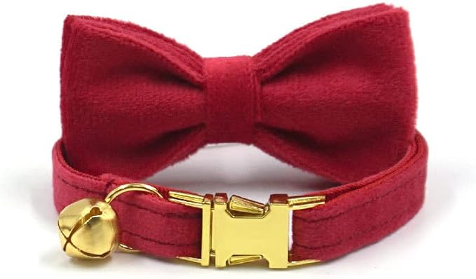 Personalized Cat Collar with Bells,Velvet Customized Small Cat Collar with Name Tag,Pet Collar with Name Phone Number Engraved ID Tags for Boy and Girl Kitten Cats (Red)