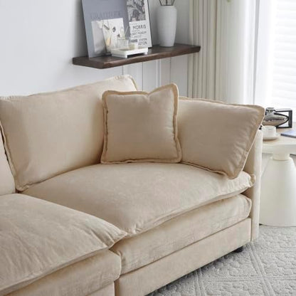 Aoowow Modular Sectional Sofa Modern Convertible U Shaped Couch,112.2 Inch Deep 3-Seater Sofas Set Comfy Chenille Cloud Sofas and Couches with Movable Ottoman for Living Room Apartment（Light Coffee）