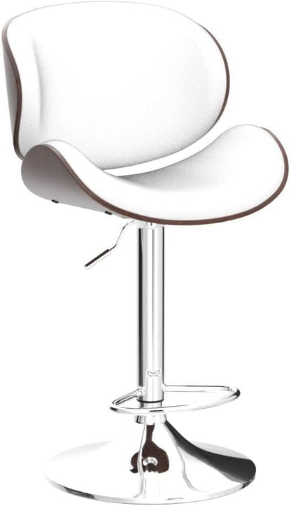 Aowos Bar Stools Set of 4, Adjustable Swivel Leather Bar Stools for Kitchen Island, Mid Century Modern Counter Height Bar Chairs Barstools with Back & Footrest (White)