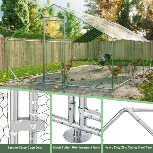 Large Metal Chicken Coop, Walk-in Chicken Run,Galvanized Wire Poultry Chicken Hen Pen Cage, Rabbits Duck Cages With Waterproof And Anti-Ultraviolet Cover For Outside10 L X 20W X 6.56H