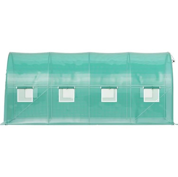 VEVOR Walk-in Tunnel Greenhouse, 14.8 X 6.6 X 6.6 Ft Portable Plant Hot House W  Galvanized Steel Hoops, 1 Top Beam, Diagonal Poles, Zippered Door   8 Roll-up Windows, Green