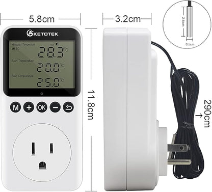 KETOTEK Digital Day/Night Temperature Controller 120V, Thermostat Outlet Plug
