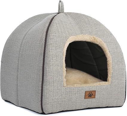 WINDRACING Cat Bed - Cat Cave House Tent with Washable Cushioned Pillow, Soft Kitten Beds, Pet Furniture (Large, Beige)