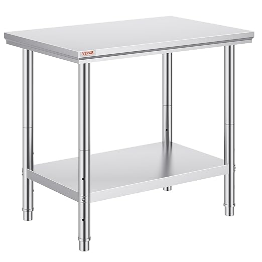 Vevor Stainless Steel 900x600x800 mm Commercial Kitchen Prep & Heavy Duty Metal Work Table with Adjustable Feet for Restaurant, Home and Hotel : Industrial & Scientific
