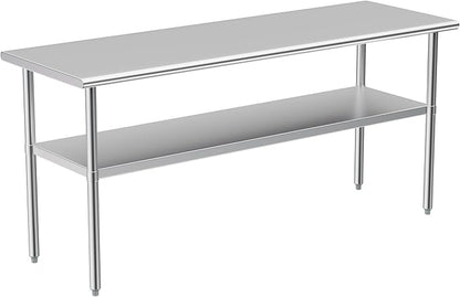 Atronor Stainless Steel Table for Prep & Work, 24x72 Inches, NSF Metal Commercial Heavy Duty Table with Adjustable Under Shelf and Foot for Restaurant, Home and Hotel