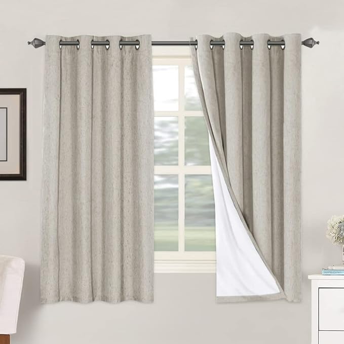 H.VERSAILTEX Linen Blackout Curtains 63 Inches Long 100% Absolutely Blackout