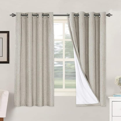 H.VERSAILTEX Linen Blackout Curtains 63 Inches Long 100% Absolutely Blackout