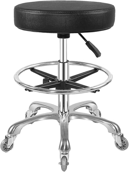 Ainilaily Rolling Stool with Wheels Heavy Duty Hydraulic for Shop Kitchen Work Lash Tattoo Lab Medical Guitar,Tattoo Artist Chair Lash Stool (Black,with Foot Rest)
