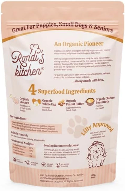 Rondi's Kitchen Lilly's Littles All-Natural & Organic Healthy Soft Dog Treats, Healthy Snacks for Small Dogs, Puppies, and Seniors, Tender Bite Cookies, Human Grade - Chicken & Peanut Butter