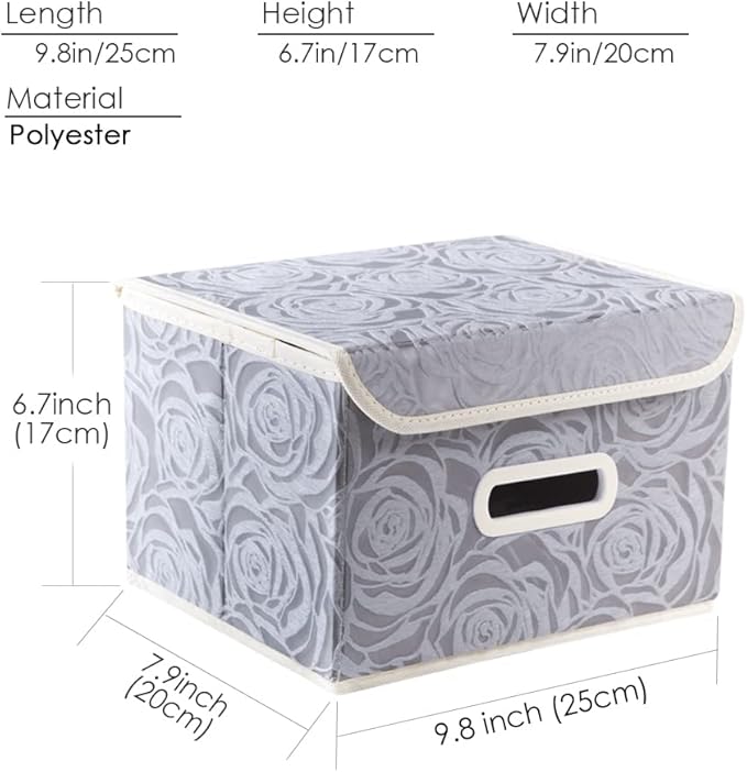 PRANDOM Collapsible Storage Boxes with Lids Fabric Decorative Storage Bins Cubes Organizer Containers Baskets with Cover Handles Divider for Bedroom Closet Living Room 9.8x7.9x6.7 Inch 3 Pack