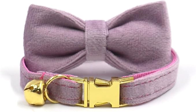 Personalized Cat Collar with Bells,Velvet Customized Small Cat Collar with Name Tag,Pet Collar with Name Phone Number Engraved ID Tags for Boy and Girl Kitten Cats (Lilac Purple)