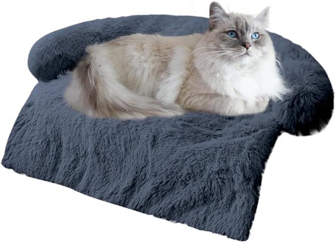 Calming Dogs/Cats Bed Mats, Dog Pad Washable Removable Couch Cover, Plush Long Fur Mat for Pets, Waterproof Lining, Perfect for Small, Medium and Large Dogs and Cats (Navy Blue, 31"x23")