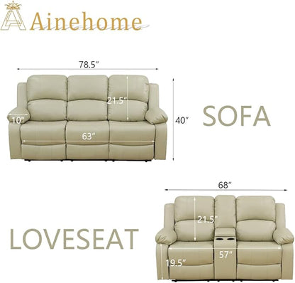 A Ainehome Living Room Furniture Set Leather Recliner Sofa Set Loveseat Chair Furniture Sofa Set for Living Room/Small Space/Rv/House/Office/Theater Seating (A-Beige Leather, Sofa+Loveseat)