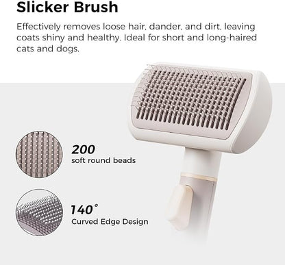 VOOCOO Self Cleaning Slicker Brush, A Complete Grooming Tool, Deshedding Undercoat and Hair Removal for Dogs and Cats, Safe and Gentle on Pets Skin, Easy Pet Hair Removal.