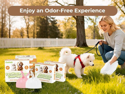 Odor-Sealing Dog Poop Bags with Handles, 100-Count Large Capacity (8L) Pet Waste Bag, Unscented Poop Bags for Dogs or Cat Litter, Conceals Smell & Mess(Pink)