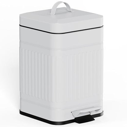 CEROELDA Small Trash Can with Lid-5L/1.3 Gal, Stainless Steel Outdoor Dog Poop Garbage Can-Farmhouse Retro Metal Waste Bin w/Step Pedal for Bathroom Bedroom Office-Soft Close-White