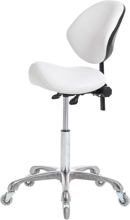 FRNIAMC Hydraulic Saddle Rolling Adjustable, Heavy-Duty (350 lbs) Stool Chair for Beauty Salon Massage Dental Clinic Home Office Use(White, Updated to Soft Wheels)